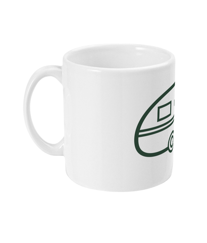 White Tiny Caravan Living Caravan Icon ceramic mug with handle on the left