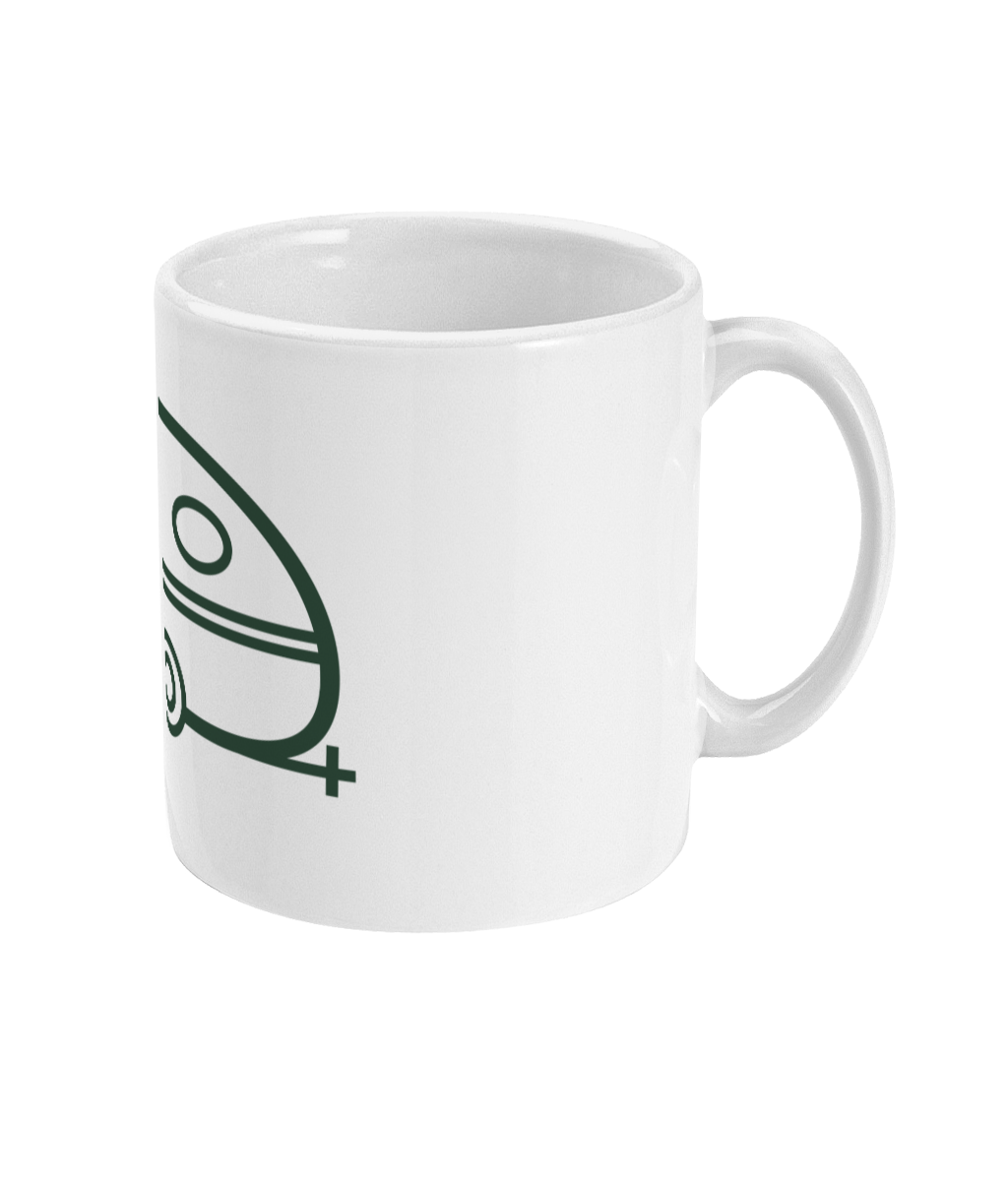 White Tiny Caravan Living Caravan Icon ceramic mug with handle on the right