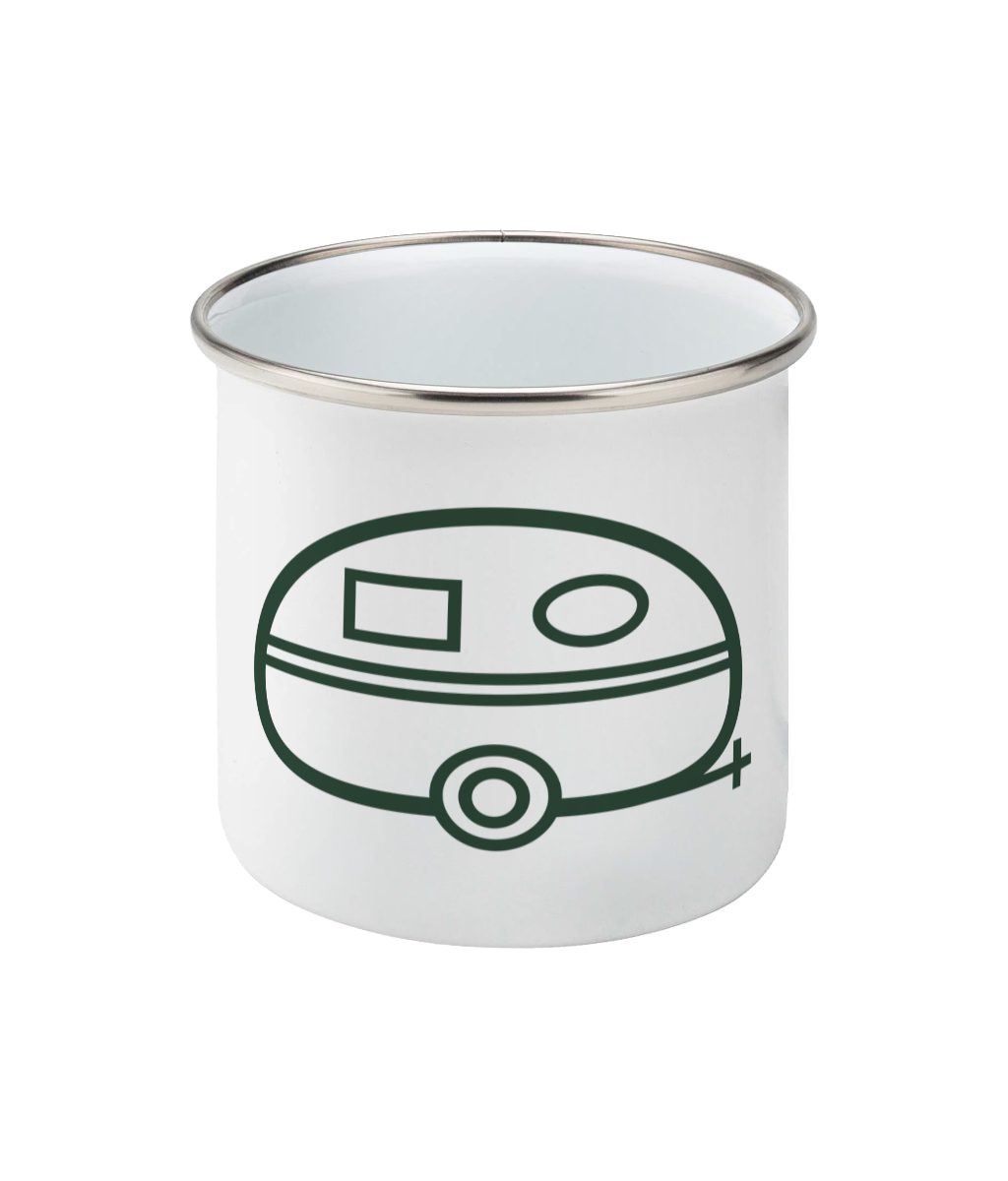 White Tiny Caravan Living Caravan Icon enamel mug – front view