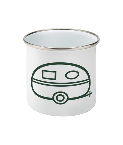 White Tiny Caravan Living Caravan Icon enamel mug – front view