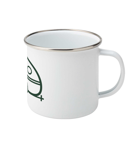 White Tiny Caravan Living Caravan Icon enamel mug with handle on the right