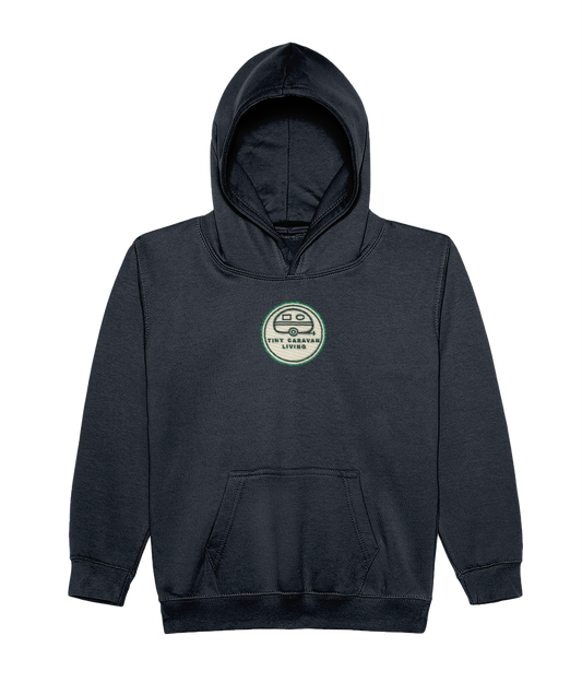 Tiny Caravan Living Kids’ Adventure Hoodie in French navy with embroidered Signature badge