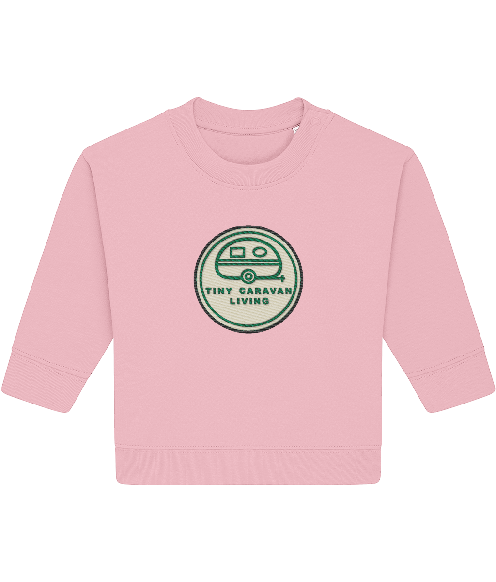 Tiny Caravan Living Signature Baby Sweatshirt in Cotton Pink with embroidered badge