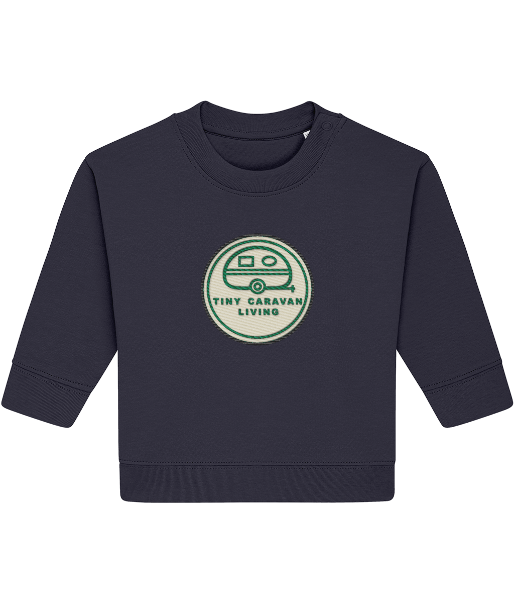 Tiny Caravan Living Signature Baby Sweatshirt in French Navy with embroidered badge