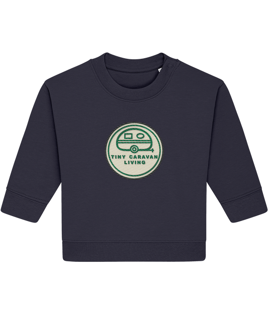 Tiny Caravan Living Signature Baby Sweatshirt in French Navy with embroidered badge