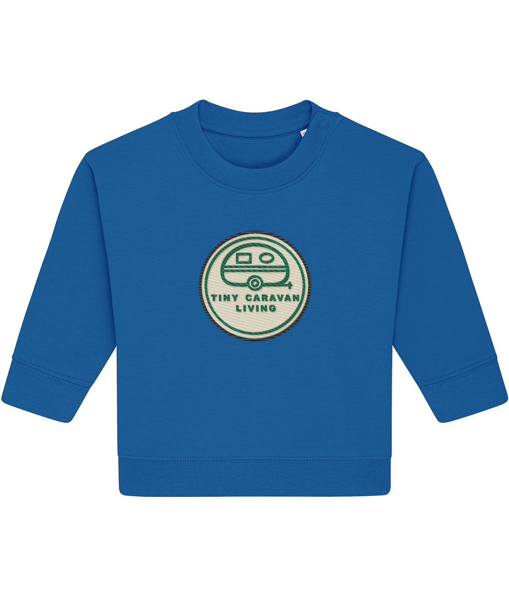 Tiny Caravan Living Signature Baby Sweatshirt in Majorelle Blue with embroidered badge