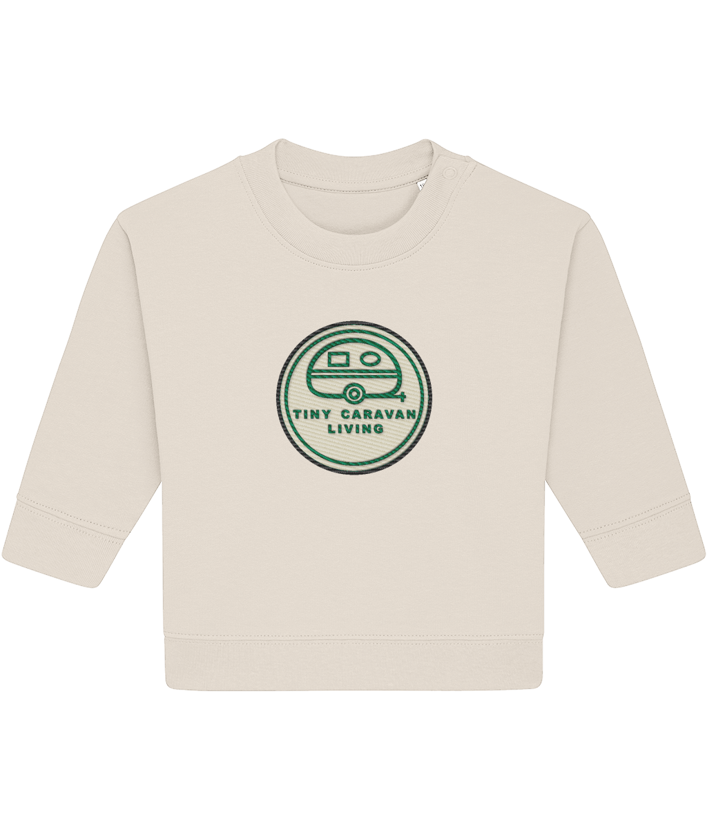 Tiny Caravan Living Signature Baby Sweatshirt in Natural Raw with embroidered badge