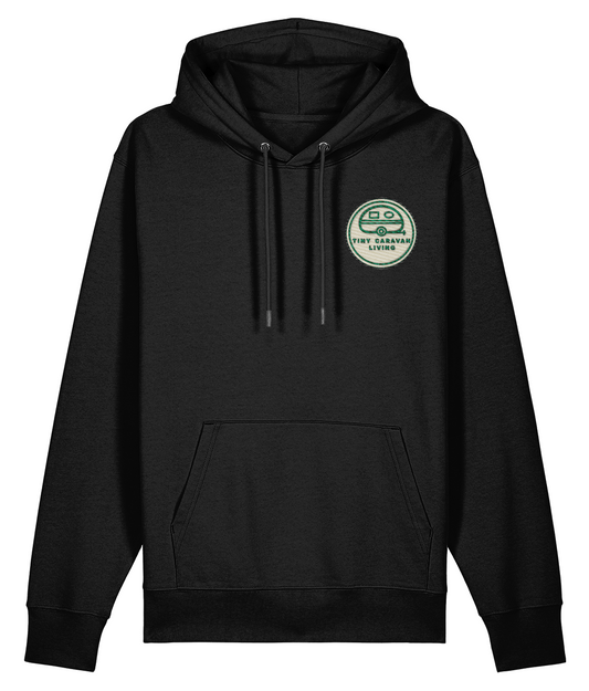 Tiny Caravan Living Signature Hoodie in Black with embroidered badge