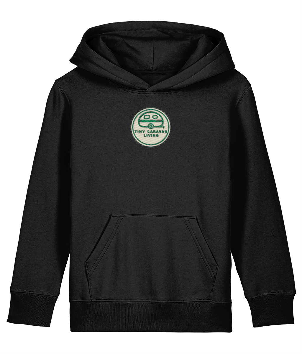 Tiny Caravan Living Signature Kids’ Hoodie in Black with embroidered badge