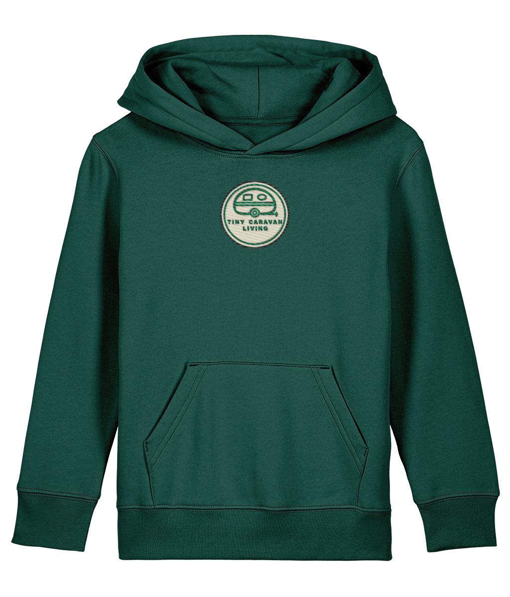 Tiny Caravan Living Signature Kids’ Hoodie in Glazed Green with embroidered badge