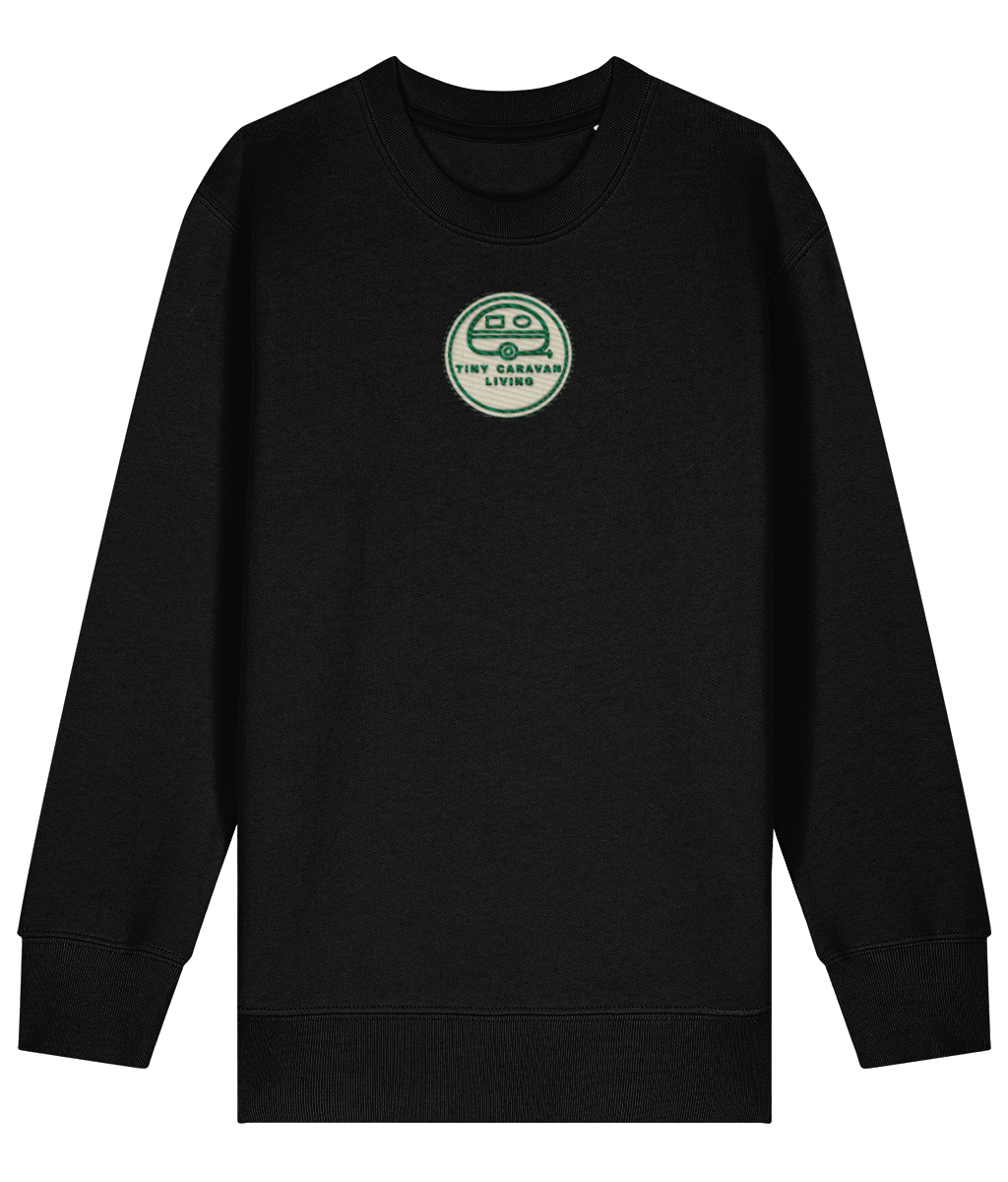 Tiny Caravan Living Signature Kids’ Sweatshirt in Black with embroidered badge