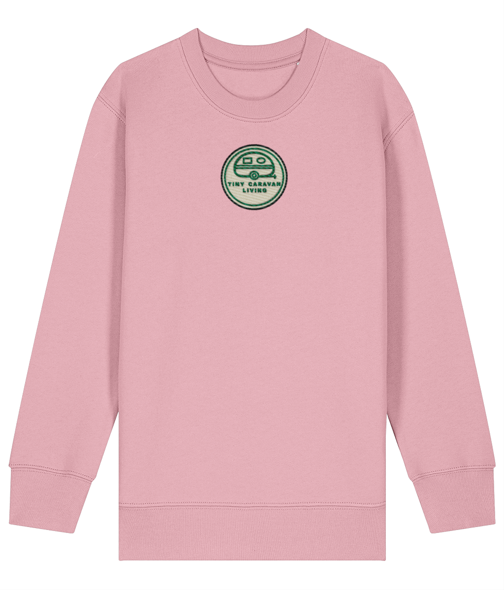 Tiny Caravan Living Signature Kids’ Sweatshirt in Cotton Pink with embroidered badge