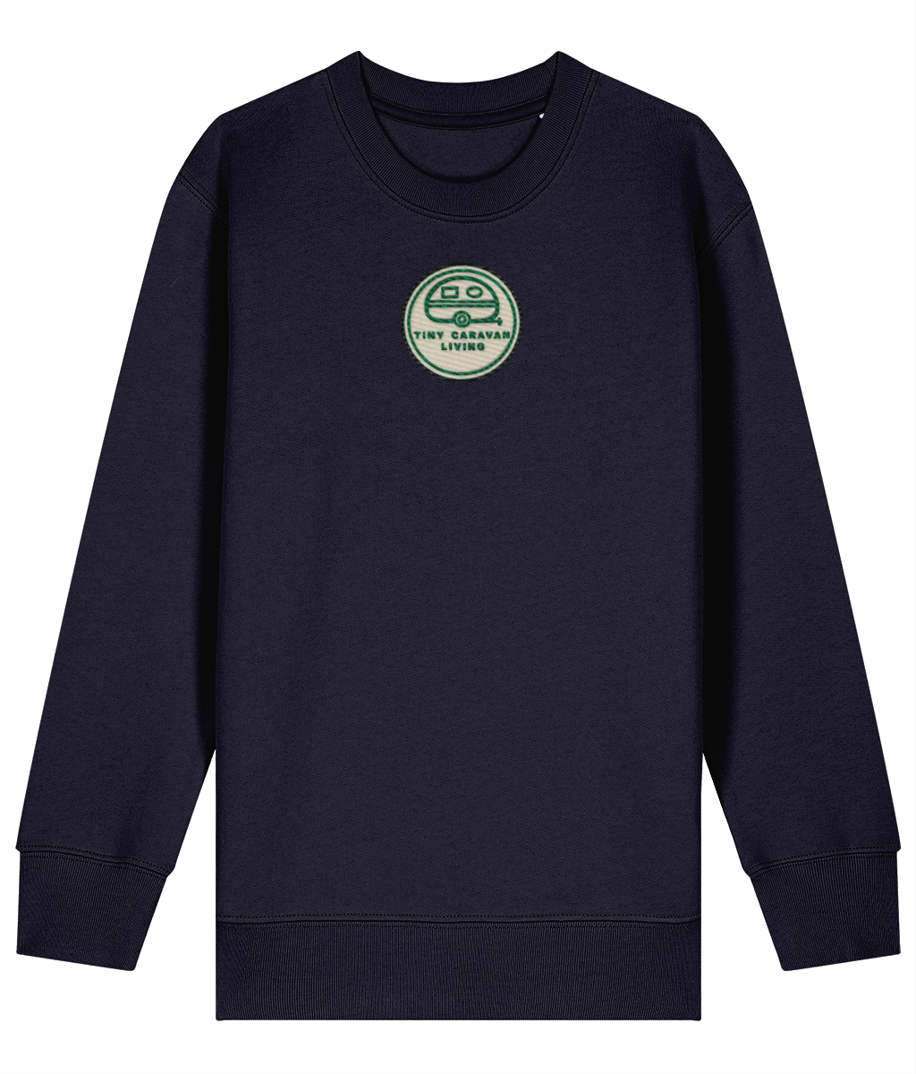 Tiny Caravan Living Signature Kids’ Sweatshirt in French Navy with embroidered badge