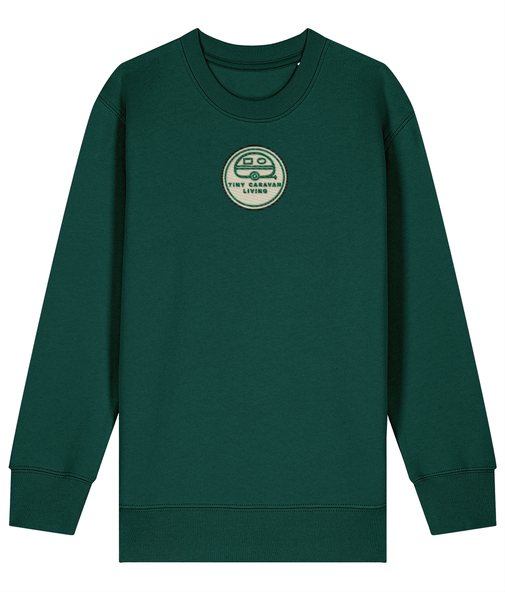 Tiny Caravan Living Signature Kids’ Sweatshirt in Glazed Green with embroidered badge