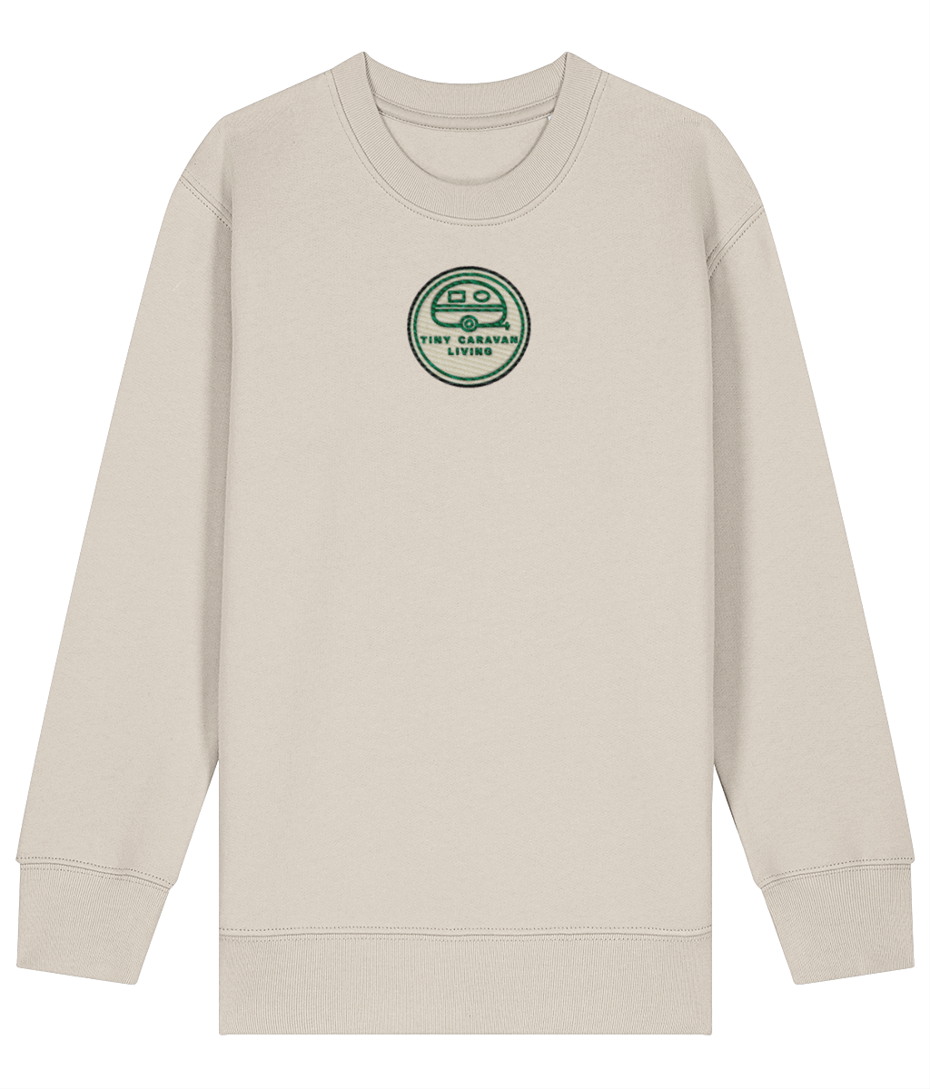 Tiny Caravan Living Signature Kids’ Sweatshirt in Natural Raw with embroidered badge