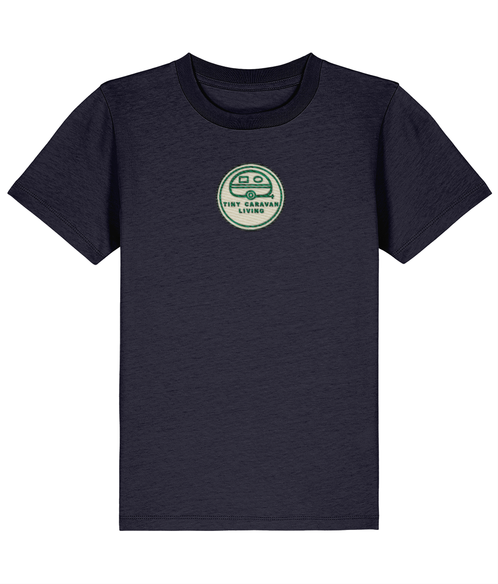 Tiny Caravan Living Signature Kids’ T-Shirt in French Navy with embroidered badge
