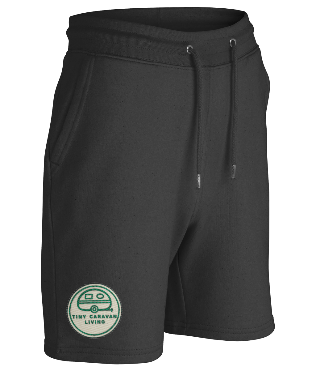 Tiny Caravan Living Signature Shorts in Black with embroidered badge on the leg