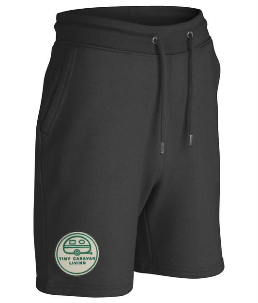 Tiny Caravan Living Signature Shorts in Black with embroidered badge on the leg