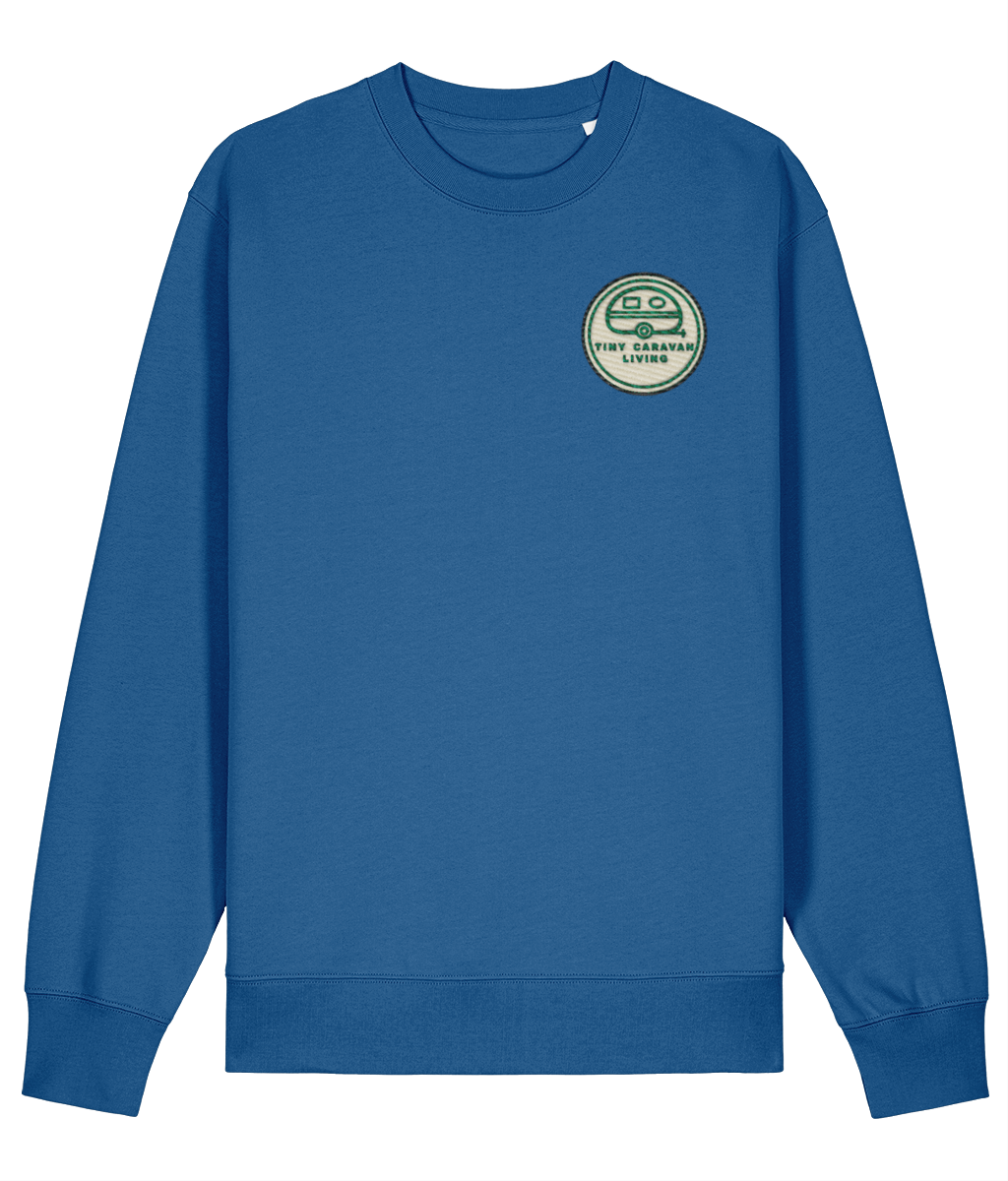 Tiny Caravan Living Signature Sweatshirt in Mindful Blue with embroidered badge