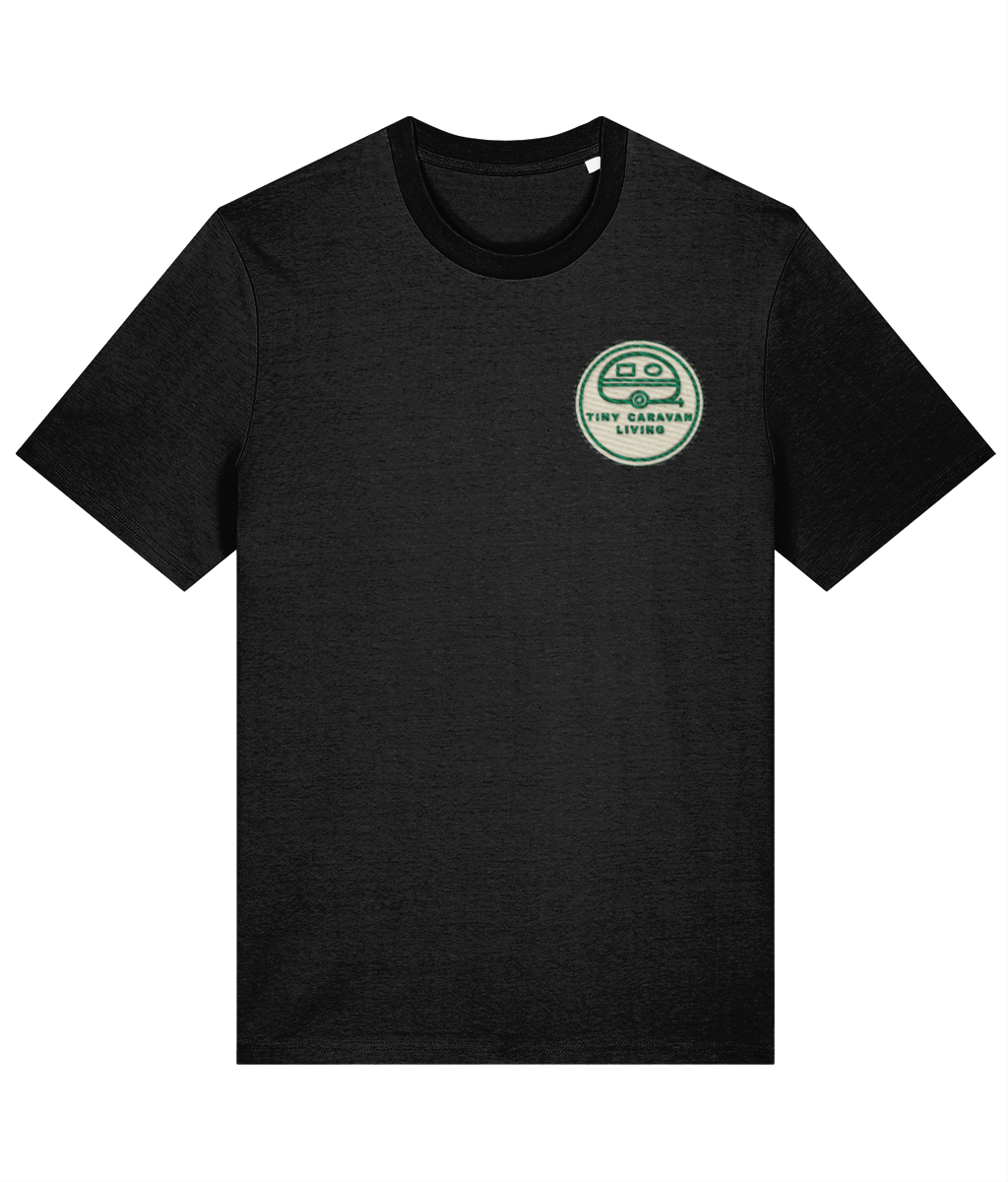 Tiny Caravan Living Signature T-Shirt in Black with embroidered badge