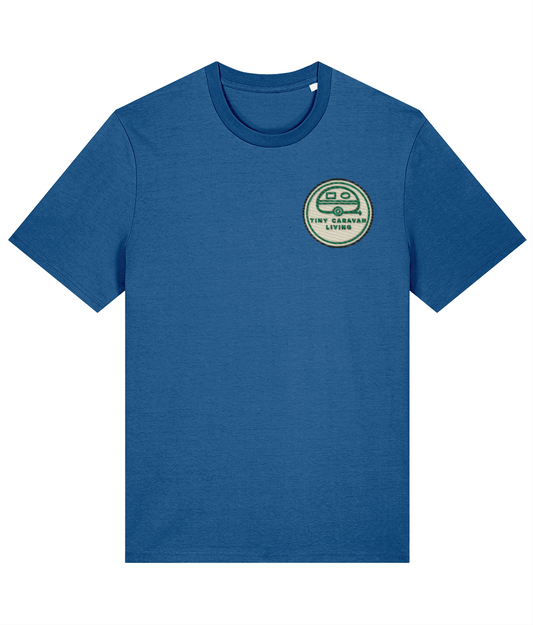 Tiny Caravan Living Signature T-Shirt in mindful blue with embroidered badge