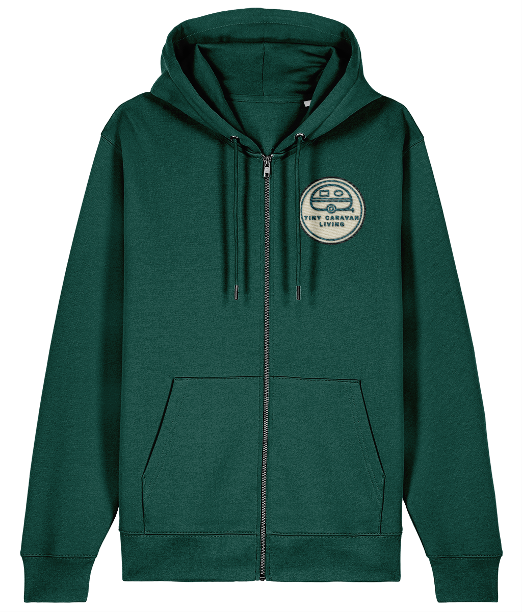 Tiny Caravan Living Signature Zip Hoodie in Glazed Green with embroidered badge